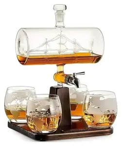 Skylynwin Antique Boat Shape Decanter Red Wine Whiskey Glass Decanter 1Bracket 1Decanter 4Cup Combination Set(Color : 5pcs Set)