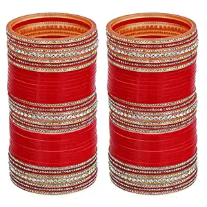Lucky Jewellery Bridal Bangle Set Wedding punjabi chuda Designer chura, Red Acrylic Choora Set for Women (415-G1C1-A558-R2.6)