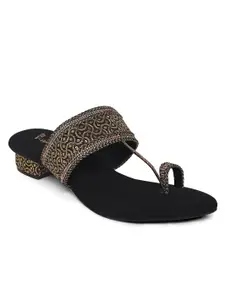 Brand: V-WALK V-WALK Women's Embroidered Ethnic & Fashion Slip-on Low-Heel Sandals | Ethnic, Fashion, Smart Casuals Heels Sandals | Festive, Office, Shopping, Party Sandals | Heel Height: 1.5 Inches | Black