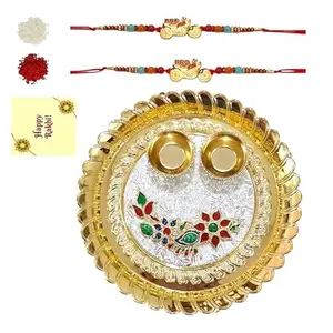 Avanti Creations Kids Rakhi Combo Set of 2 Bullet Bike Rakhi with Golden Pooja Thali and Roli And Greetings Card ForBro/Brother