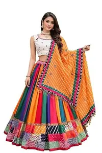 Women's Trending Designeer Tussar Silk Lehenga Choli Print with Foil Work With Unstitched Blouse Patola Print Adorned with Foil Work For Navrati || Wedding || Festival