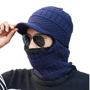 VKG Unisex Visor Balaclava | Full Face Ninja Mask - Cold Weather Gear Fur Lined Head Sock for Motorcycle, Running, Ski, Riding, Hunting (Blue)