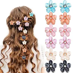 GIRLISH Double Side Crystal Flower Hair Claw Rhinestones Alloy Hair Clamp for Girls Sweet Summer Side Clip Hair Styling Accessories (Pack of 8, Multicolor)