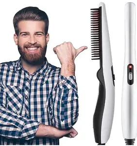 "Professional Beard and Hair Straightener Comb for Men - Quick Heating, Anti-Scald Grooming Tool for Thick and Curly Hair, Portable Styling Brush for Beards and Hair Care