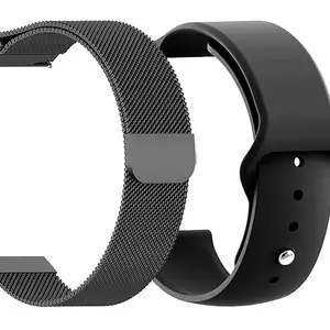AONES 20mm Pack of 2 Metal Chain Belt & Silicone Watch Strap Compatible for French Connection F1 Watch Strap
