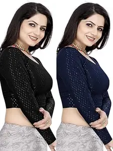 MEERAANT-77 ENTERPRISE Women's Shimmer Crop Top Blouse with Round Neck, Half Sleeves, Streachable Readymade Blouse Choli