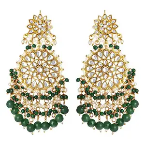 Peora Traditional Gold-Plated Brass & Kundan Dangle Earrings For Women & Girls, Green