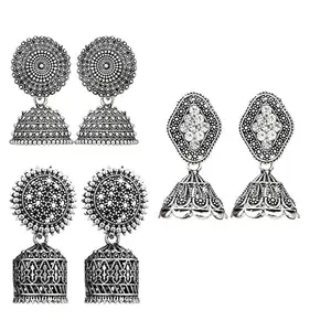 Fashion Frill Silver Earrings For Women Floral Oxidized Silver Jhumka Jhumki Earrings For Women Girls Pack of 3