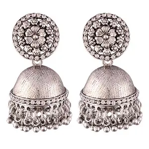 I Jewels Ethnic Silver Plated Jhumki Earrings for Women (E2558S)