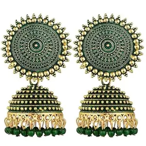 Karmaah Women's Jewellery Earrings For Women Traditional Gold Plated Floral Golden Pink Jhumkas Pearl Studded Drop Earrings For Women Gift For Sister (Green)
