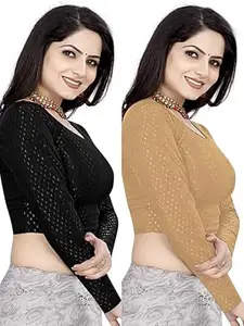 MEERAANT-77 ENTERPRISE Women's Shimmer Crop Top Blouse with Round Neck, Half Sleeves, Streachable Readymade Blouse Choli