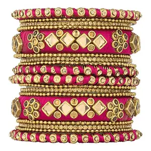 Peora Silk Thread Stone Studded Chuda Bangle Set Ethnic Jewellery for Women Girls Navratri Gift (2.8 inch)