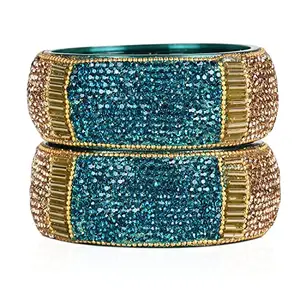 BRIDAL GARNISH Glass Zircon Kada Women & Girls Fashion Designer Glass Stone Bangle (Sky Blue, 2.6) Base Glittery Design Embroidry Women Fashion Designing Bangle For Women And Girls Bangle Glass Kada I