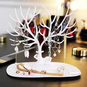 Tree Shaped Deer Jewelry Hanging Rack | Desktop Display Stand for Necklace, Pendant, Keychain Storage Holder