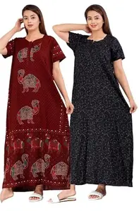 Women's Floral Print Cotton Nighty, Short Sleeve, HC-B420_XXL Multicolour