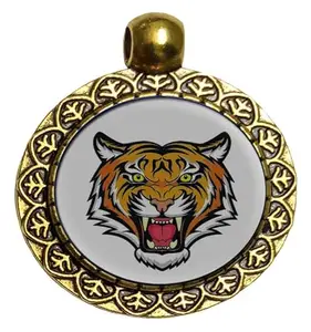 Royal Bengal Tiger Pendant Necklace Chain Locket with Hook (1 Piece) | 25mm Round Alloy Steel | Imported from Thailand