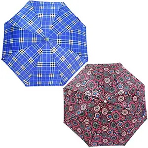 Rainpopson 2 Fold Printed Umbrella Big Size Umbrella for Women & Men UV Protection Ladies Umbrella Combo for Summer & Rainy Season (Multicolour) - Set of 2