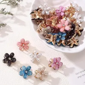 BEING BELLA 6 Pcs Double Side Crystal Flower Hair Claw Rhinestones Alloy Hair Clamp For Girls Sweet Summer Side Clip Hair Styling Accessories,Multi