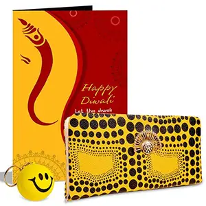 Alwaysgift Happy Diwali Ladies Wallet, Smiley Keychain,s & Greeting Card Hamper