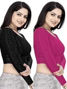 MEERAANT-77 ENTERPRISE Women's Shimmer Crop Top Blouse with Round Neck, Half Sleeves, Streachable Readymade Blouse Choli