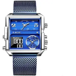 OVERFLY 8925-Blue 3 Time Zone Digital Chronograph Luxury Watch for Men