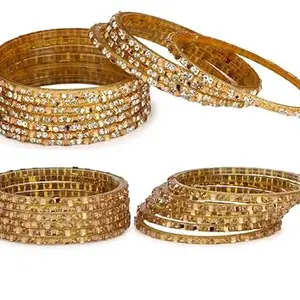 Somil Combo Of Party & Wedding Colorful Glass Kada/Bangle, Pack Of 24, Golden & Golden