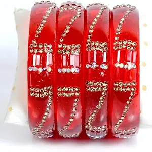 Beautiful Glass with Zircon Gemstone Or Beads Studded worked Glossy Finished Kada Set For Women and Girls(SD 531