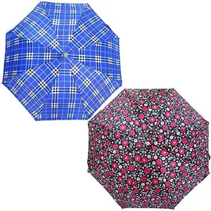 Rainpopson 2 Fold Printed Umbrella Big Size Umbrella for Women & Men UV Protection Ladies Umbrella Combo for Summer & Rainy Season (Multicolour) - Set of 2