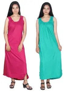 Women's Full-Length Nighty Slips – Cotton Camisoles for Gown, Maxi, and Nighty (Pack of 2)-(PN)