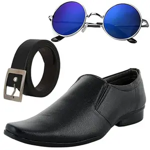 Vitoria Stylish & Fashionable Men Formal Shoes with Free Belt & Unisex Round Blue Sunglasses Combo/8