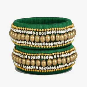 HARSHAS INDIA CRAFT Silk Thread Bangles Stones Chuda Bangle Set (Green-2) (Size-2/10)