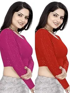 MEERAANT-77 ENTERPRISE Women's Shimmer Crop Top Blouse with Round Neck, Half Sleeves, Streachable Readymade Blouse Choli