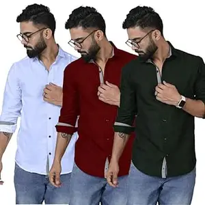 Pinkmint Combo Shirt for Men Cotton Spraed Collar Long Sleeve Formal Shirt (Pack of 2)