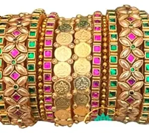 Neta Jewels Silk thread bangles kundan bangles Gold colour for use set of 14 for women/girls (2-2)