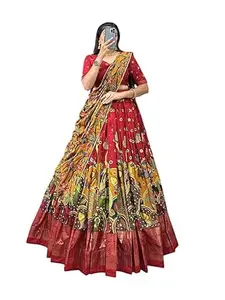 Women's Trending Pure Dolla silk Lehenga Choli Print with Foil Work With Unstitched Blouse Patola Print Adorned with Foil Work For Any Occasion
