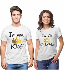 Looky Wooky Stylish Couple t-Shirt for Lovers | Men and Women Cotton Regular Fit Couple Dress for Husband and Wife Men S Women M
