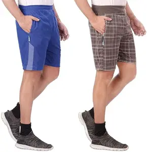 V D Sales, Pack of 2 Different Design Cotton Blend Shorts/Half Pant/Bermuda for Men - Casual/Sports/Lounge Wear for All Waist Sizes- 30 inches to 34 inches (blue-brown)