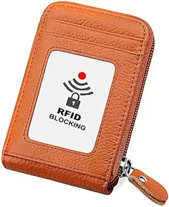 Classium Orange RFID Protector Leather Credit/Debit/ATM 9 Cards Slots & 2 Cash Slots & 1 ID Slots Men/Women Card Holder