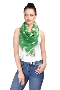 VERISMO SCARF Soft Viscose Abstract Printed Green Color Square Scarf With Beautiful Fringes. can wear on any outfit women or girl both can wear this scarf. Size 100x180cms.