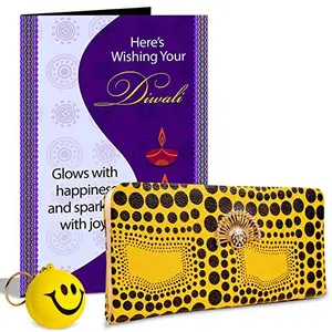Alwaysgift Here's Wishing Your Diwali Ladies Wallet, Smiley Keychain,s & Greeting Card Hamper