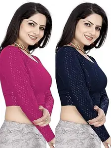 MEERAANT-77 ENTERPRISE Women's Shimmer Crop Top Blouse with Round Neck, Half Sleeves, Streachable Readymade Blouse Choli