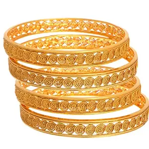 YouBella Fashion Jewellery Traditional Gold Plated Copper Bracelet Bangles Set of 4 for Girls and Women (2.8)