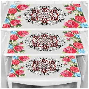 DakshyaIndustries Pack of 3 PVC Printed Fridge Mat/Refrigerator Mat (Pink)