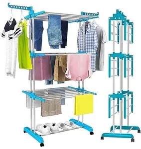 YUBELLES Stainless Steel Heavy Duty Stainless Steel Foldable Cloth Stand for Drying Clothes Drying/Cloth Stand/Clothes Dryer/Laundry Drying Rack Drying Clothes Foldable Drying Rack (3 Tier)