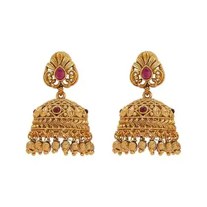 Kushal's Fashion Jewellery Ruby Gold Plated Ethnic Antique Earring - 412845