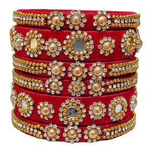 True Shoppe Silk Thread Rich American Diamond Stone chain with Pearls Heavy Work Designer Bangles Set (2.10)