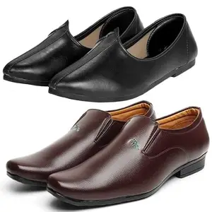 Vitoria Gracefull Men Plain White Formal Shoes with Black Jutti Combo/9