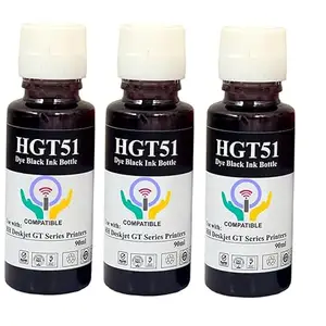 Refill Ink Compatible for, GT51/52 Used,DeskJet GT 5810/GT 5811/GT 5820, GT 5821 Black + Tri Color Combo Pack Ink Bottle