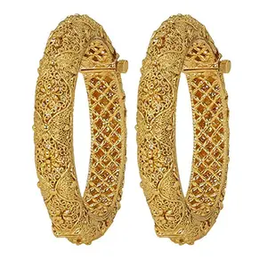 ACCESSHER Set Of 2 Gold Plated Traditional Rajwadi Jewellery Inspired Ethnic Filigree Style Screw Closure Bangles/Kada/Festive Bangles For Women & Girls|Ideal Gift For Karwachaucth|Bridal Jewellery|