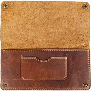 CHELURE Handmade Leather Double Snap Folio Wallet, Holds Up to 3 Cards Plus Flat Bills & Coins / Case / Pouch / Accessories Brown (8x8 Inches)